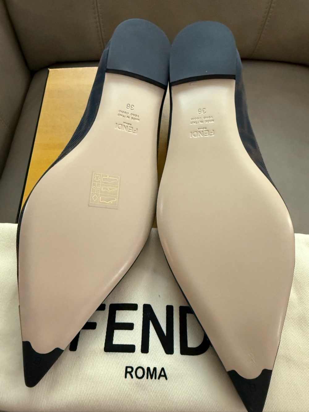Fendi Black Pointed Mesh Flats with Nude Insole - Picture 5 of 5